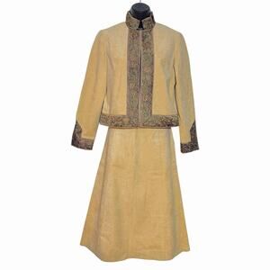 VINTAGE 70s CLARISSA ULTRA SUEDE BLAZER & SKIRT SET RETRO BOHO PEASANT HIPPIE 10